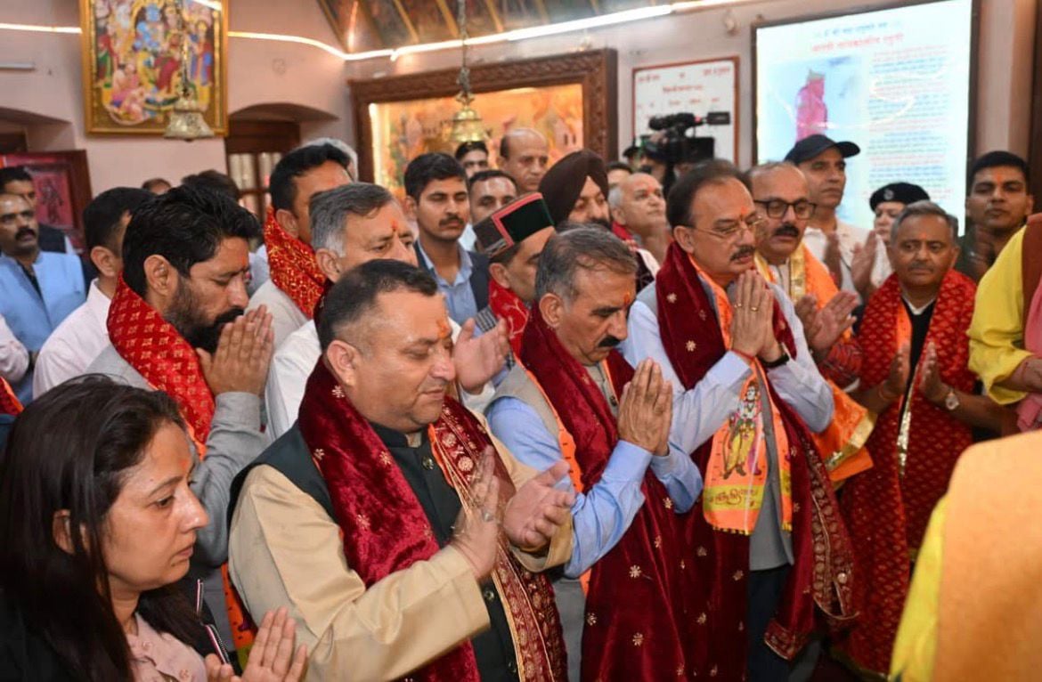 Himachal Chief Minister Sukhvinder Singh Sukhu offered prayers, performed a havan at historic Ram Temple in Shimla with his cabinet colleagues and Congress MLAs. Himachal Chief Minister Sukhvinder Singh Sukhu offered prayers, performed a havan at historic Ram Temple in Shimla with his cabinet colleagues and Congress MLAs.